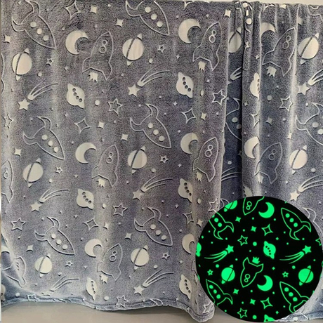 Hanyo Dark Grey Star Moon Glow sa Fabraic Fleece Dark Flannel