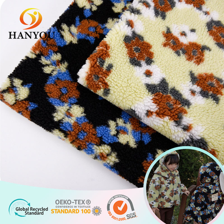 Hanyo Flower Print Plain teint un tissu de toison sherpa brossé latérale