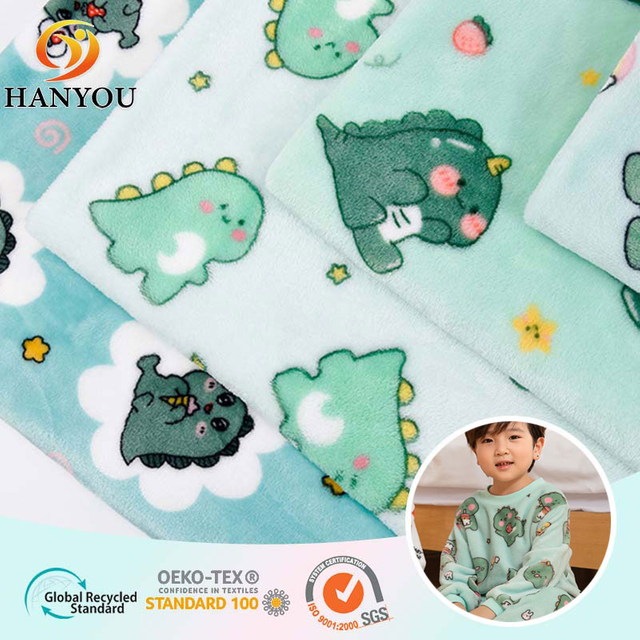 Tela de vellón de franela de dinosaurio hanyo para pijamas infantiles