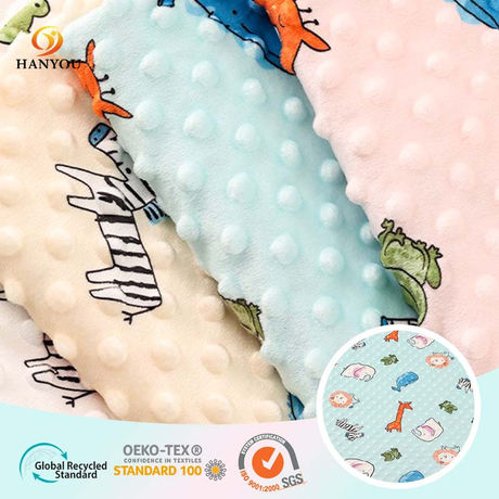Hanyo Blue Carton Print Dimple Minky Dot Fabric cho trẻ em